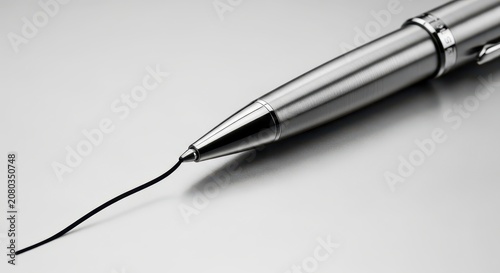 Close-up of metal pen writing.