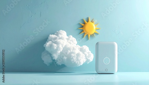 Cloud storage device sunny weather concept.