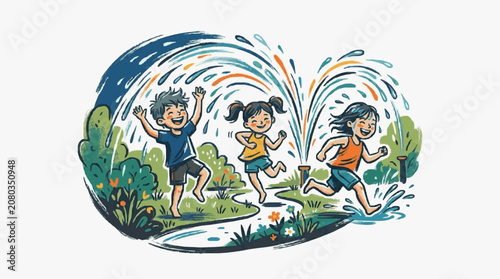 Obraz na plátne Three children playing together in a grassy field.