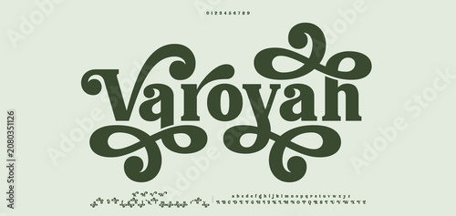 Varoyah, Luxury font alphabet logo. Typography Beauty fashion elegant classic letters serif italic fonts decorative wedding vintage blossom logos. vector illustration