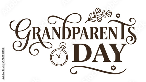 Obraz na płótnie Elegant Grandparents Day Typography: A beautifully crafted typographic design announces Grandparents Day with ornate calligraphy and delicate floral accents, evoking warmth and sentiment