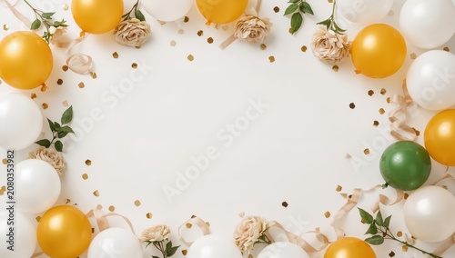 Decorative Arrangement of Balloons and Flowers for a Celebration Event
