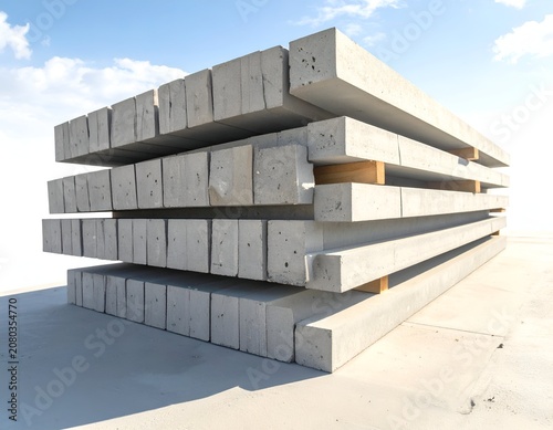 Stack of Precast Concrete Beams Under a Blue Sky.