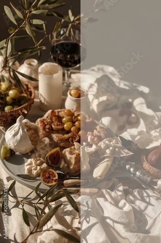 Gathering of Food and Drinks on a Table With Fruit and Snacks During a Relaxe...