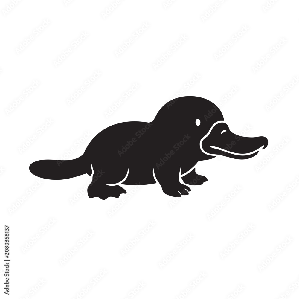 Fototapeta premium Black platypus icon isolated on white background, Vector, illustration