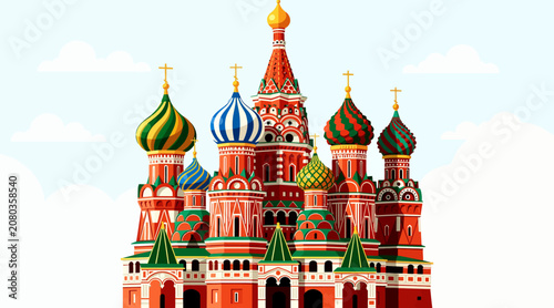 Saint Basil's Cathedral Moscow vector illustration, traditional Russian architecture