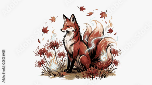 Slika na platnu Two red foxes resting in autumn leaves.