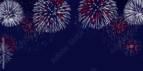 Konstfotografi Fireworks display vector illustration with red white and blue bursts