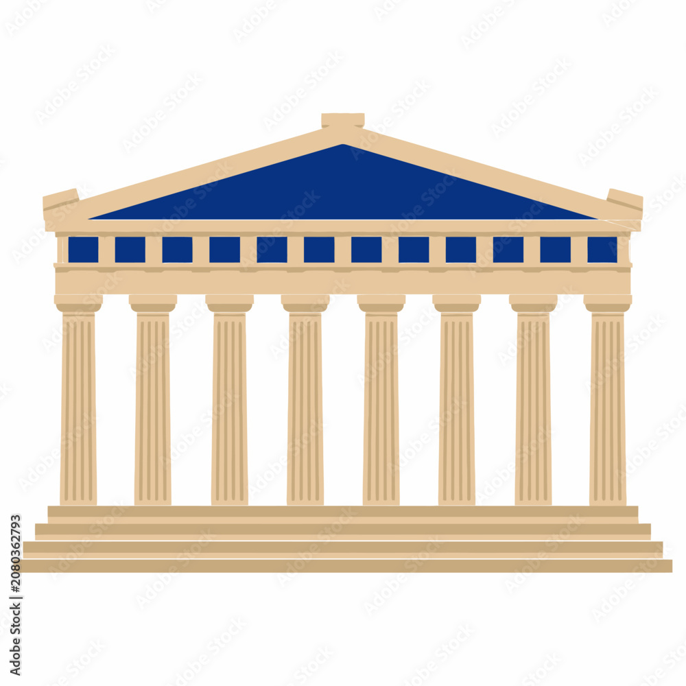 Fototapeta premium Ancient Greek Temple with Classic Columns and Pediment Architecture.