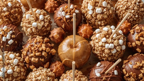 Candy Apples and Popcorn Treats at a Fairground During Autumn Season