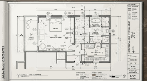 Bild auf Leinwand Level 2 master suite architectural floor plan with detailed room layout and bath
