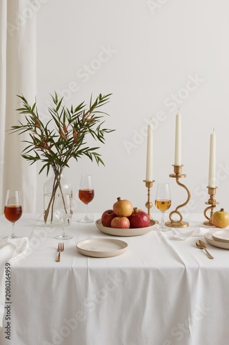 Dinner Setup With Fruits and Candles on a Table