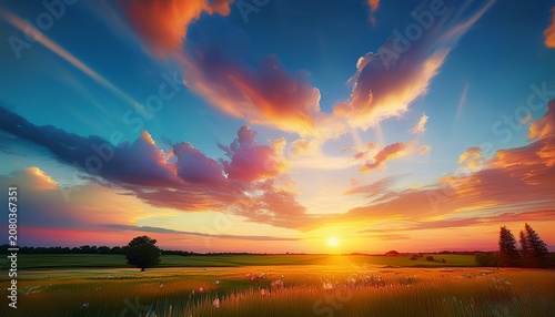 Sunset Over The Field Captivating K Time Lapse Majestic Sunrise Sunset Landscape With Stunning Nature S Light And Rolling Colorful Clouds Generative Ai