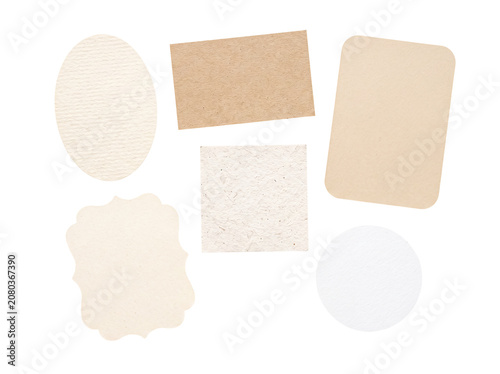 Tableau sur toile Assorted blank textured paper cutouts in diverse shapes, neutral and light tones, isolated on a transparent background
