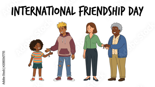 Принти на полотні Friendship Across Generations: A heartwarming illustration for International Friendship Day depicting people of different ages and ethnicities holding hands, symbolizing unity and connection