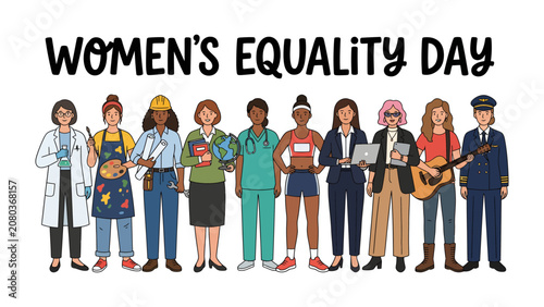 Fotografie Women's Equality Day Celebration: Diverse women from various professions stand united, celebrating empowerment and equal opportunities on Women's Equality Day