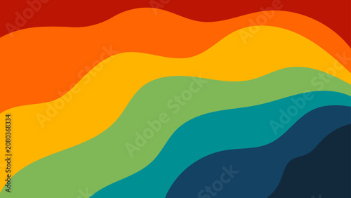 Fotografie Abstract Rainbow Wavy Colorful Background with Curved Lines and Vibrant Summer G
