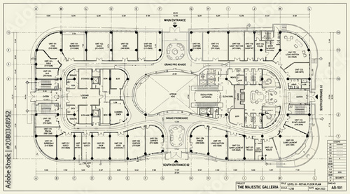 Quadro su tela Complex architectural floor plan of a large building with multiple rooms