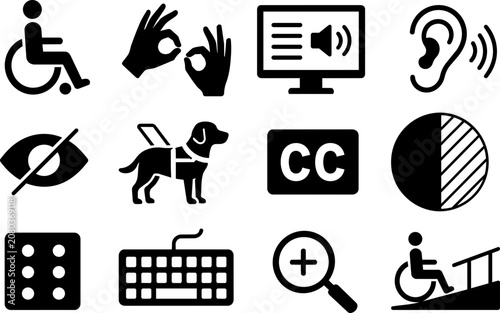 Accessibility & Assistive Technology Line Art Icon Set
