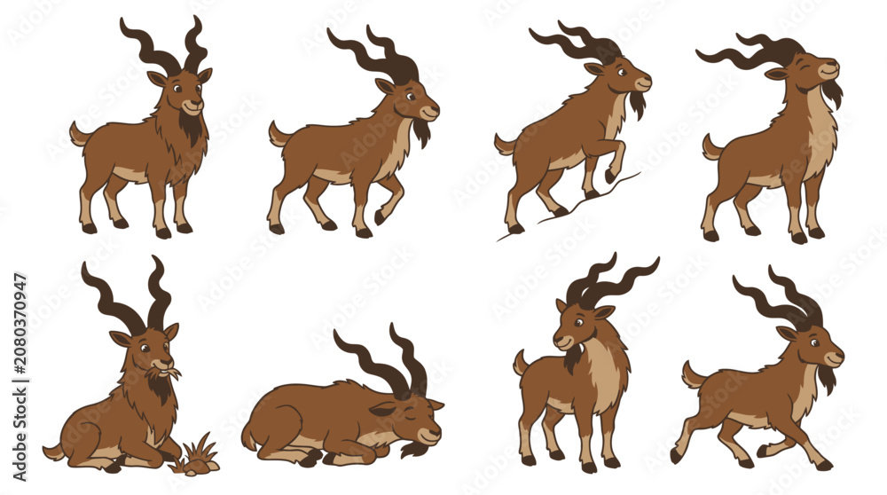 Obraz premium Nyala antelope character sheet with various poses and expressions in a wildlife setting