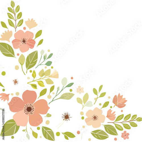 Peach and Green Floral Corner Border Vector