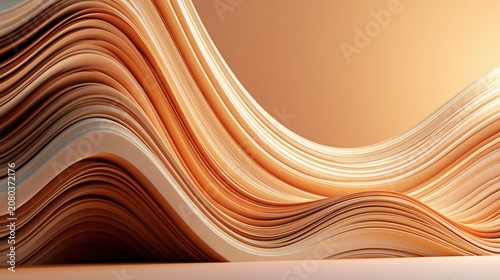 Smooth 3D wavy geometric surface in warm sunset gradient