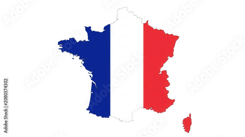 A detailed map of france featuring the national flag colors of blue white and red isolated on a transparent background isolated on transparent background