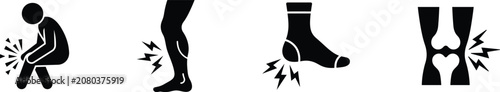 Foto Icons depicting leg knee ankle and joint pain symptoms with soreness physical di