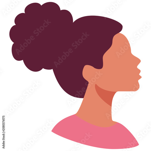African Woman Side Profile with Curly Bun Flat Vector Illustration