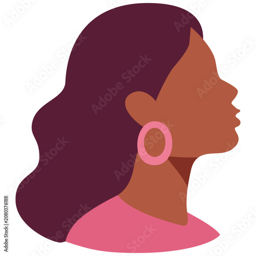 African Woman Side Profile Flat Vector Illustration