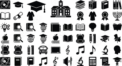 Cuadro en lienzo Comprehensive Education and School Icon Set with Books Graduation Learning Class