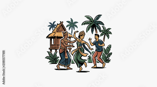 Slika na platnu Vintage illustration of a group of pirates with parrots.