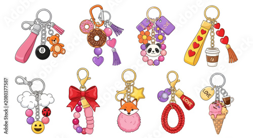 Quadro su tela Colorful charm keychains, decorative charms, accessory charms, key ring decorati