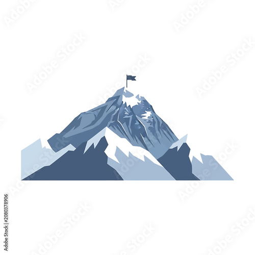 Bild auf Leinwand Snowy mountain peak with flag on top.