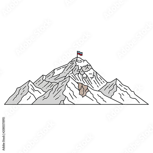 Photos Snowy mountain peak with flag on top.