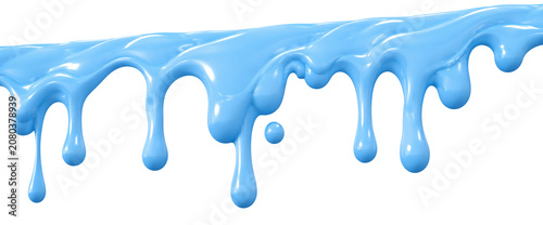 Fotografie Light Blue Liquid Paint Dripping Border, Flowing Slime, Glossy Gel or Cream Melt
