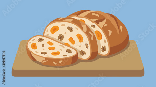Fotografie Artisan Fruit Bread with Dried Apricot and Walnut