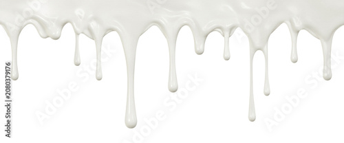 Obraz na plátně White Liquid Dripping Border, Seamless Cream, Yogurt or Milk Melt Drips and Spla