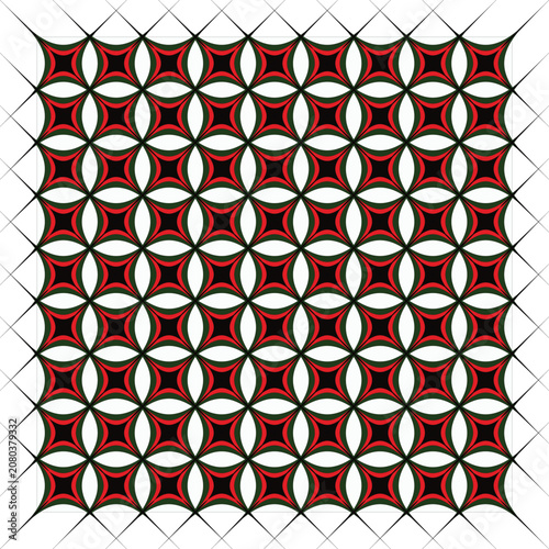 Abstract Red Green And White Geometric Floral Seamless Pattern Decorative Tileable Background For Home Decor.eps