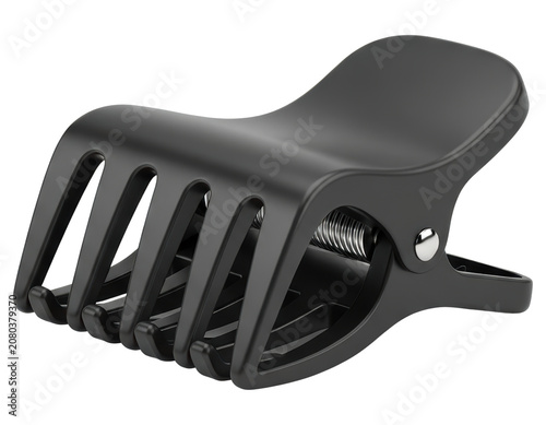 Matte black plastic hair claw clip accessory isolated transparent background