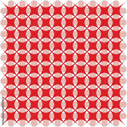 Minimal Red Geometric Star Seamless Pattern With Soft Pink Circular Motifs On White Background.eps