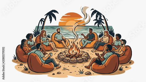 Vintage motorcycle gang illustration with skulls and flames.
