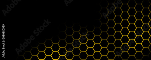 Dark abstract background template with geometric yellow mesh for technology layouts.