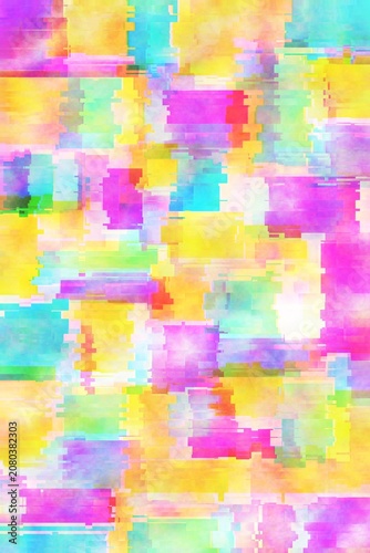 abstract pattern in bright neon colors. Watercolor hand drawn illustration