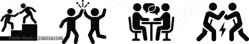 Foto Human interaction pictograms depicting assistance success teamwork and conflict