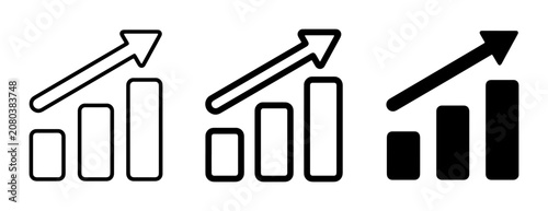 Growth Chart Icons, Upward Trend Bar Graphs, Business Analytics Symbols, Financial Progress Vectors