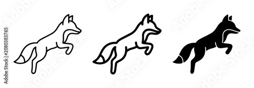 Jumping Fox Vector Icons, Silhouette and Outline Styles, Wild Animal Graphics for Nature and Wildlife Themes