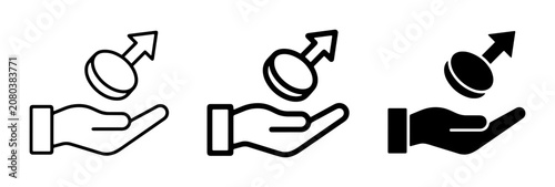 Hand Holding Coin with Upward Arrow Icon Set, Financial Growth and Investment Concept, Money Symbol Collection