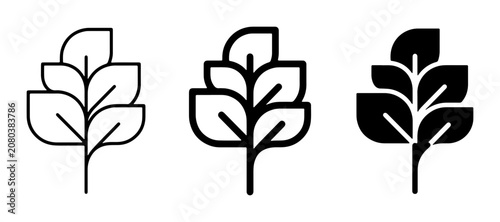 Leaf Icons Set, Botanical Vector Graphics, Simple Plant Symbols, Organic Design Elements, Nature Icons, Minimalist Greenery, Outline and Solid Styles