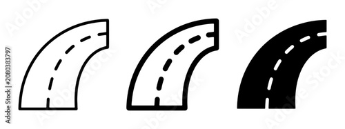 Curved Road Icons, Highway Turn Vector Graphics, Asphalt Path Symbols for Navigation and Transport Concepts